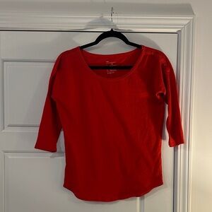 GAP Red-Orange Scoop Neck Button-Shoulder Long Sleeve Top